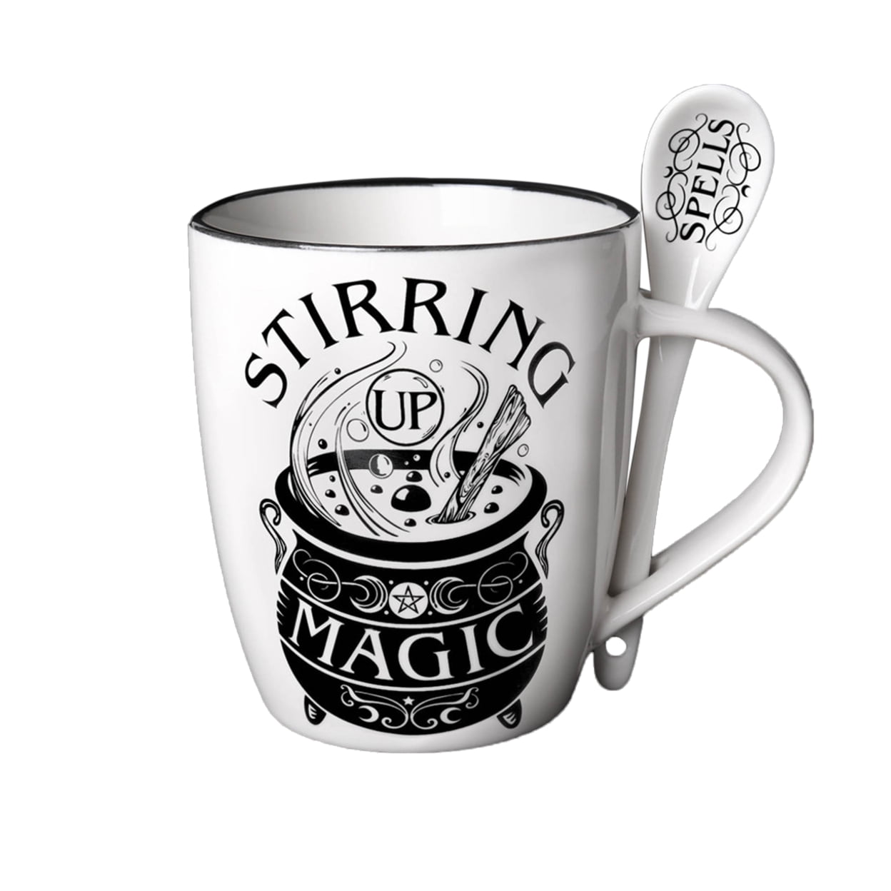 Picture of Alchemy Gothic ALMUG22 5.31 in. Stirring Up Magic Mug Spoon Set&#44; White & Black - 13 oz