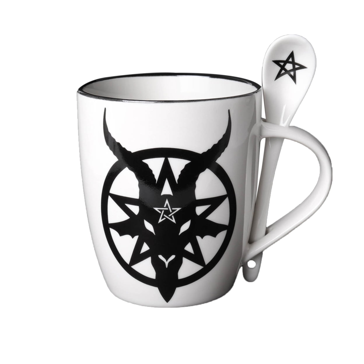 Picture of Alchemy Gothic ALMUG23 5.31 in. Baphomet Mug Spoon Set&#44; White & Black - 13 oz