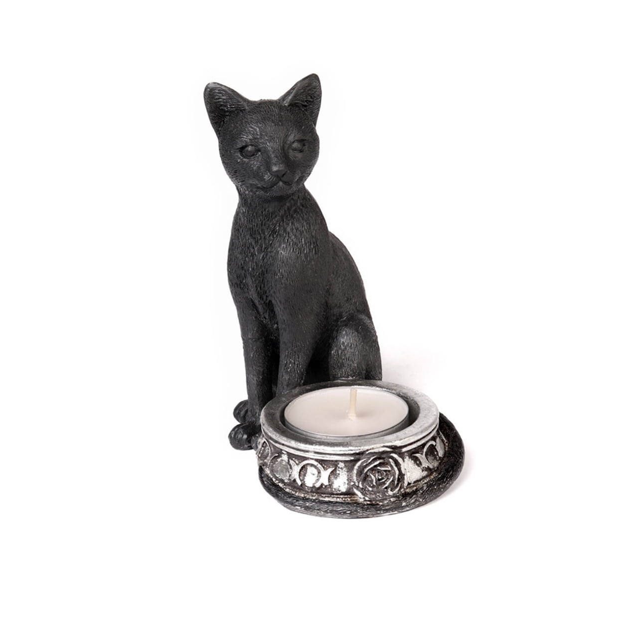 Picture of Alchemy Gothic V100 4.72 in. Cat Tea Light Holder&#44; Black & Antique Silver