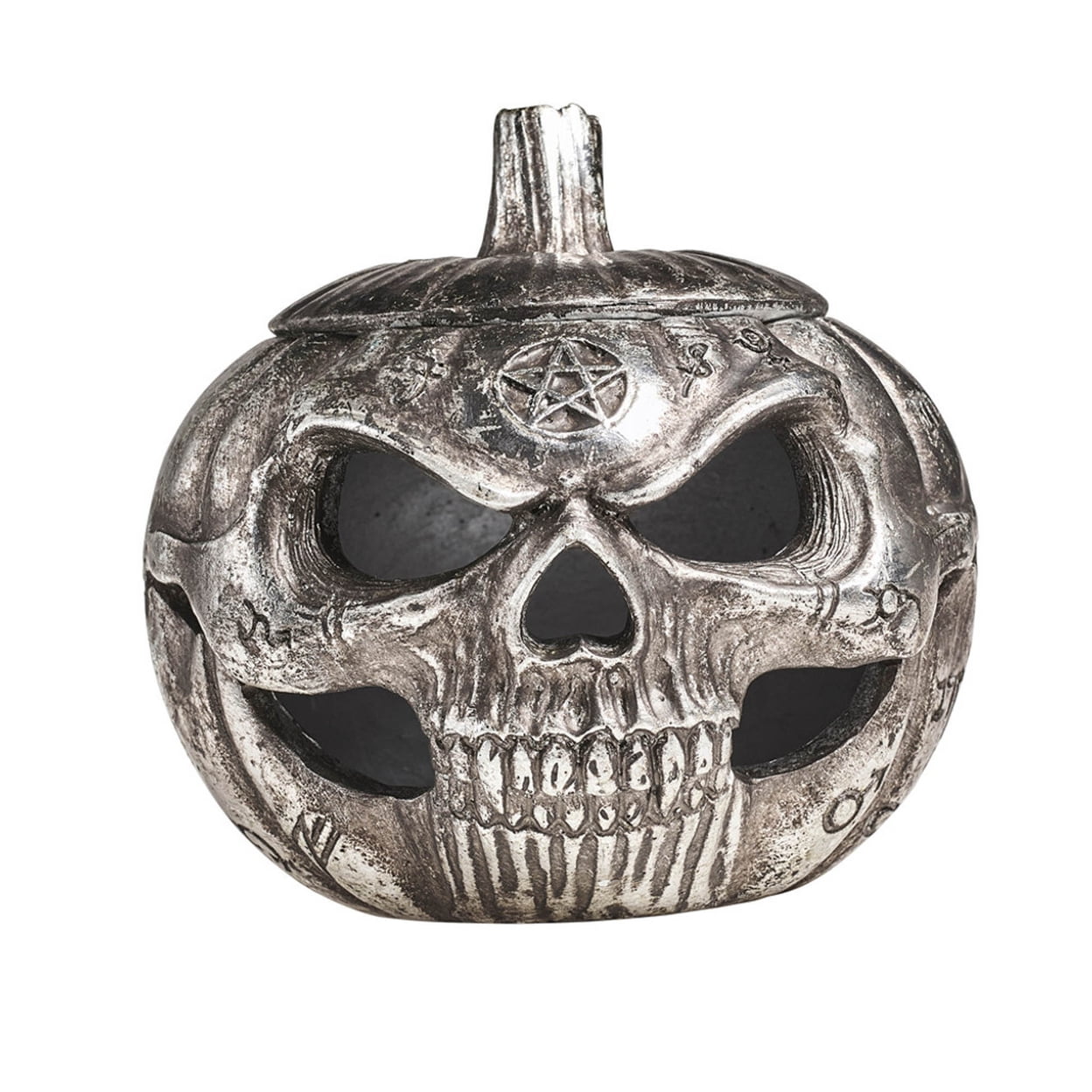 Picture of Alchemy Gothic V93 4.33 in. Pumpkin Skull Pot&#44; Antique Silver
