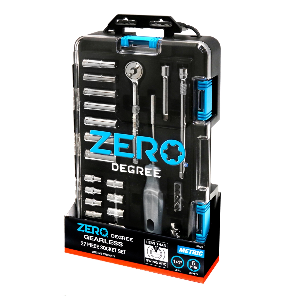 38129 27pc 1/4' DR Metric Socket Set with Gearless Ratchet