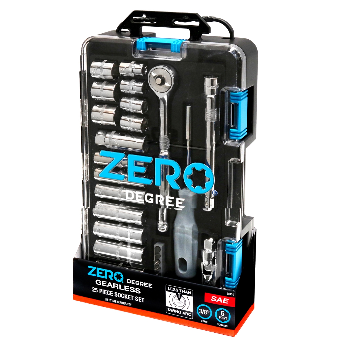 25pc 3/8' DR SAE Socket Set with Gearless Ratchet