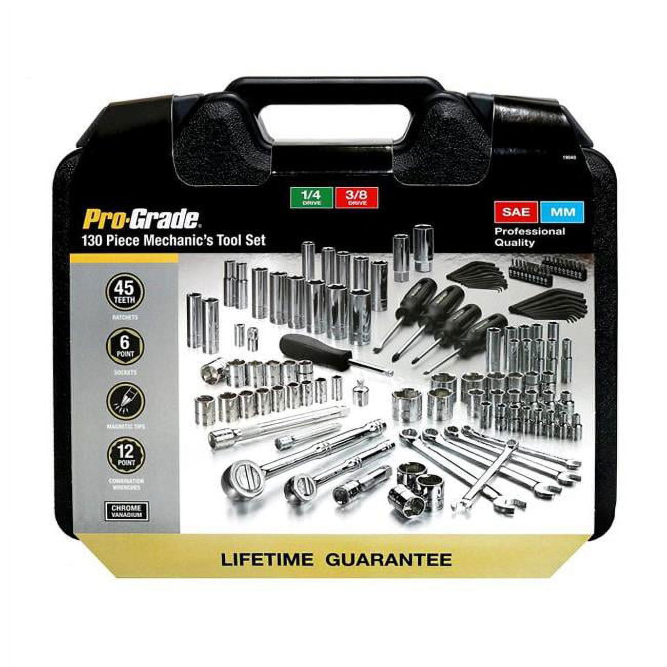 Picture of Pro-Grade 19040 0.37 Drive x 0.25 in. Mechanics Tool Set - 130 Piece