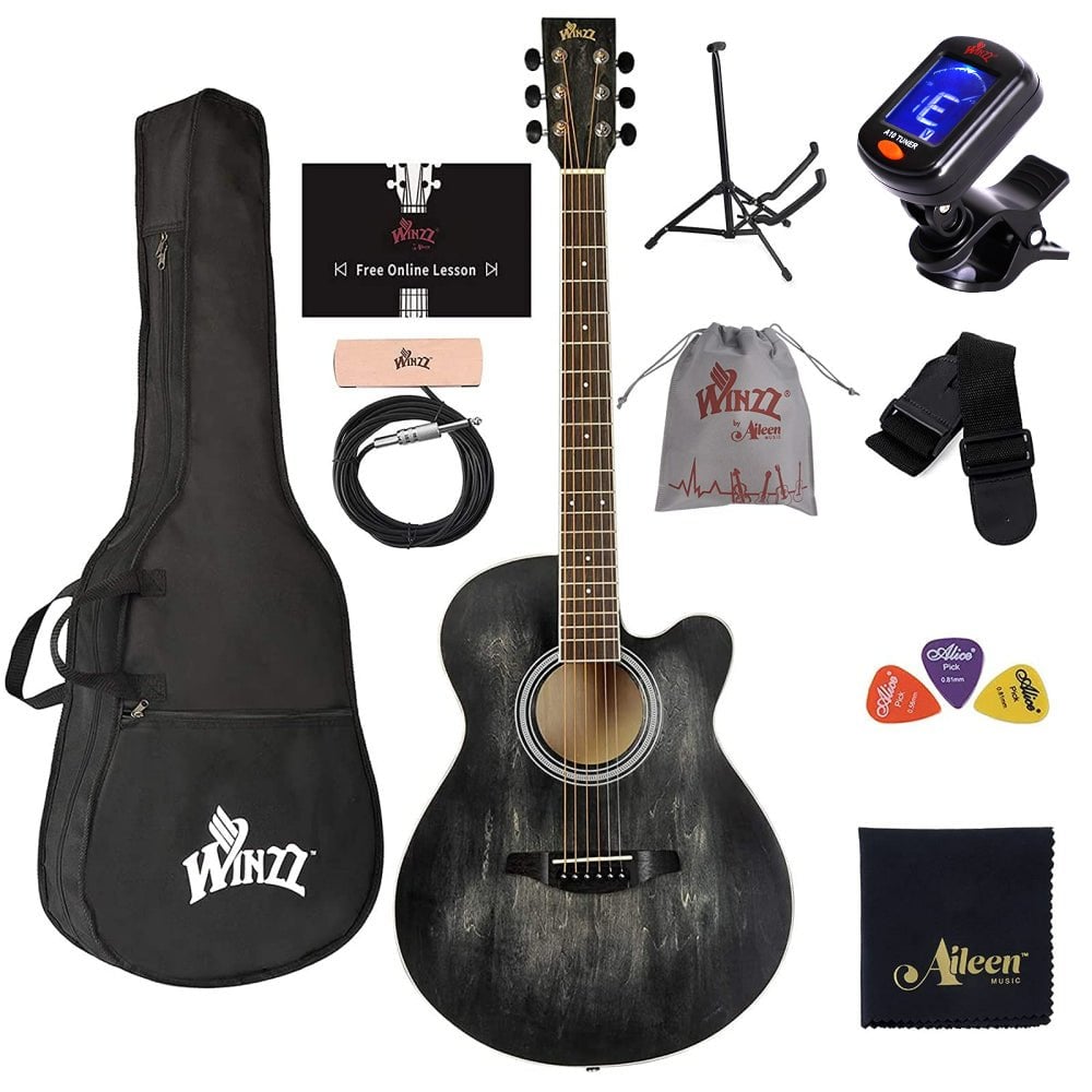 AF-H00LC-BK 40 in. Cutaway Acoustic Guitar, Black Matte -  Winzz