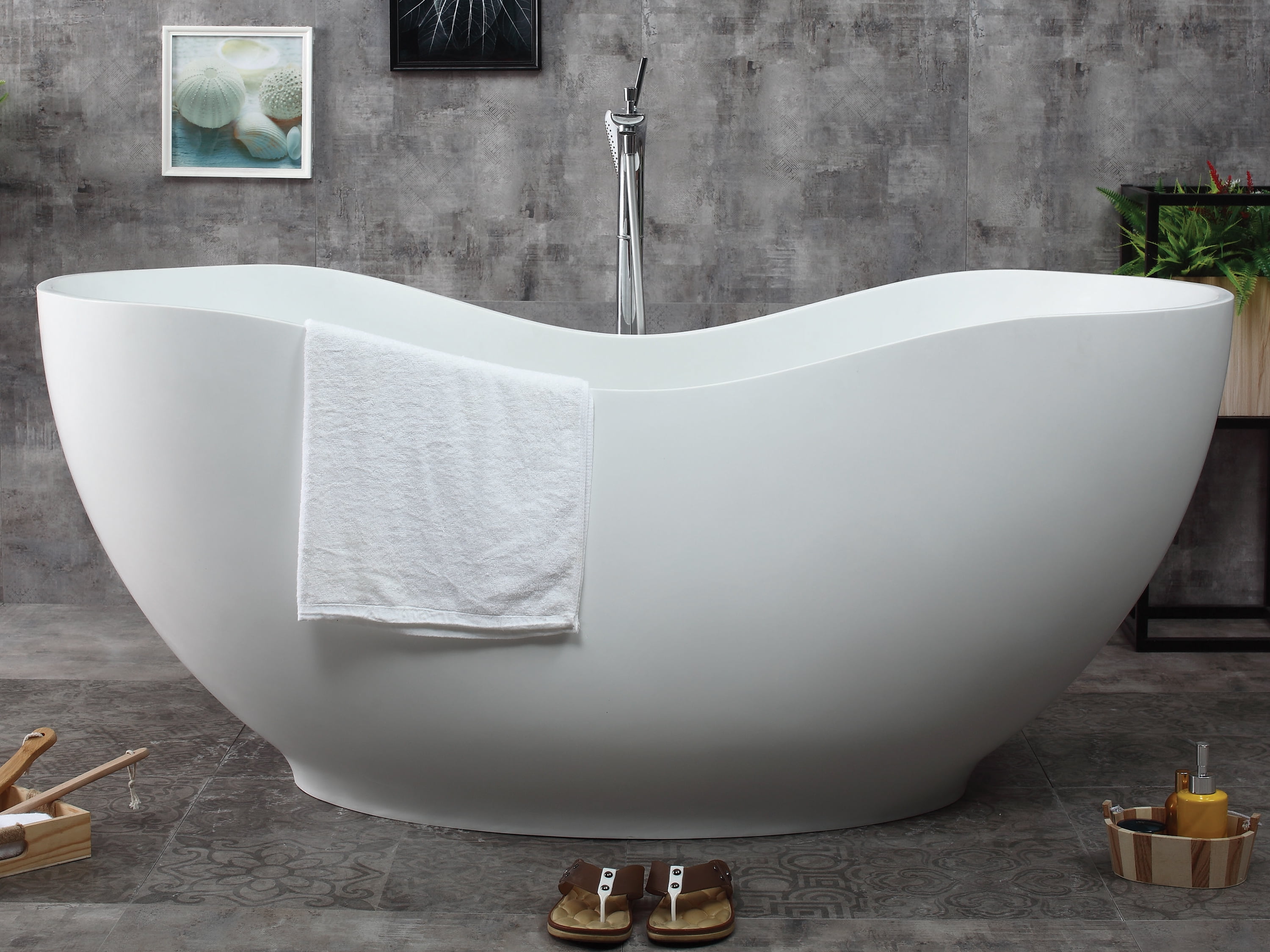 Picture of ALFI brand AB9949 66 in. Solid Surface Smooth Resin Soaking Bathtub, White
