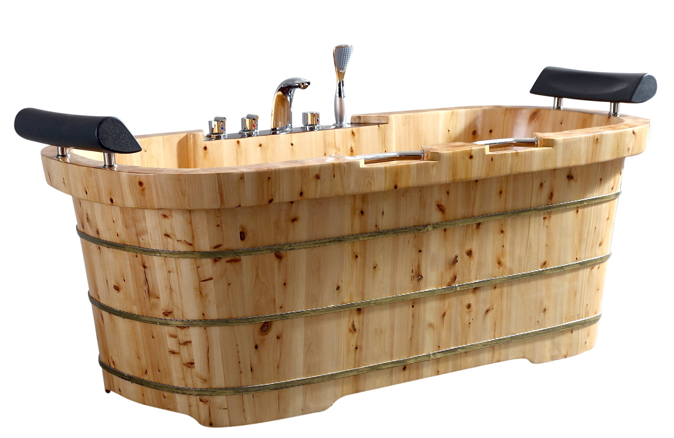 Picture of ALFI Brand AB1130 65 in. 2 Person Free Standing Cedar Wooden Bathtub with Fixtures & Headrests