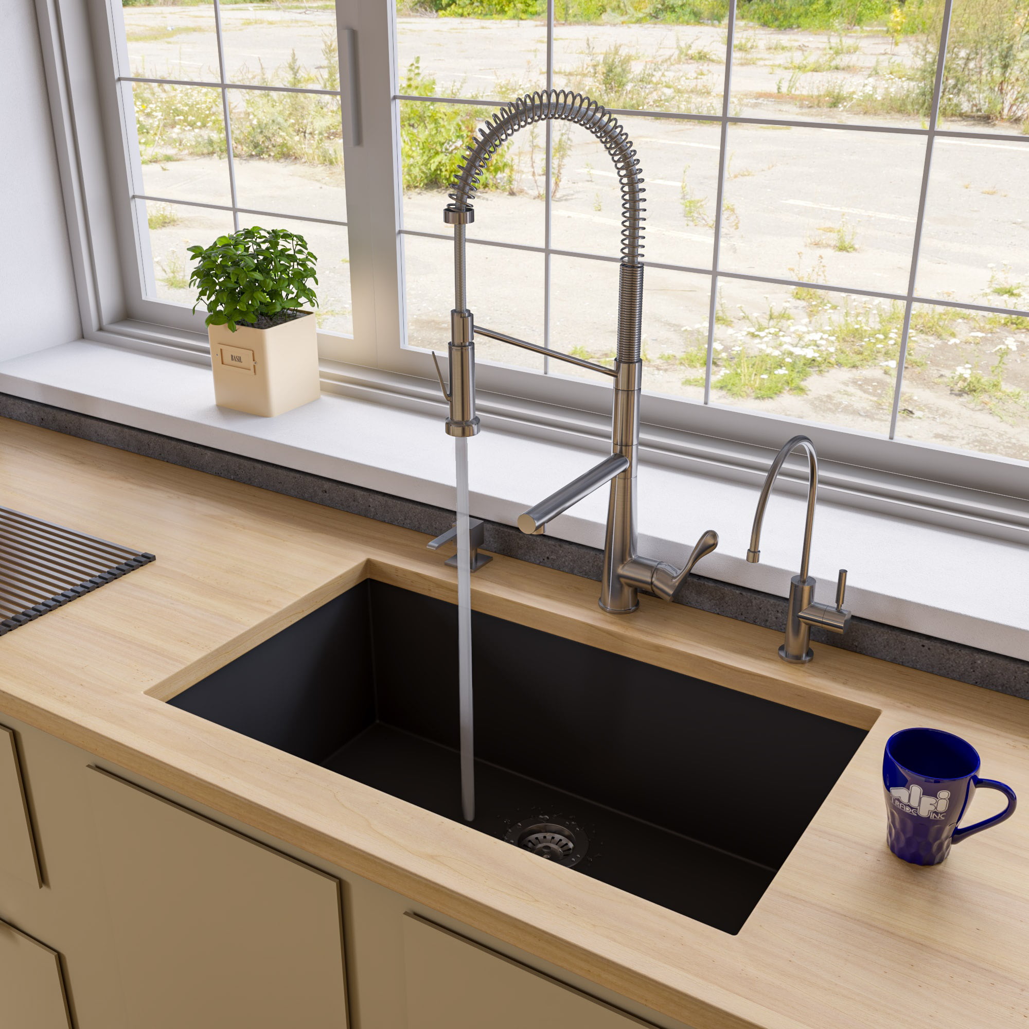 Picture of ALFI Brand AB3322UM-BLA Black 33 in. Single Bowl Undermount Granite Composite Kitchen Sink