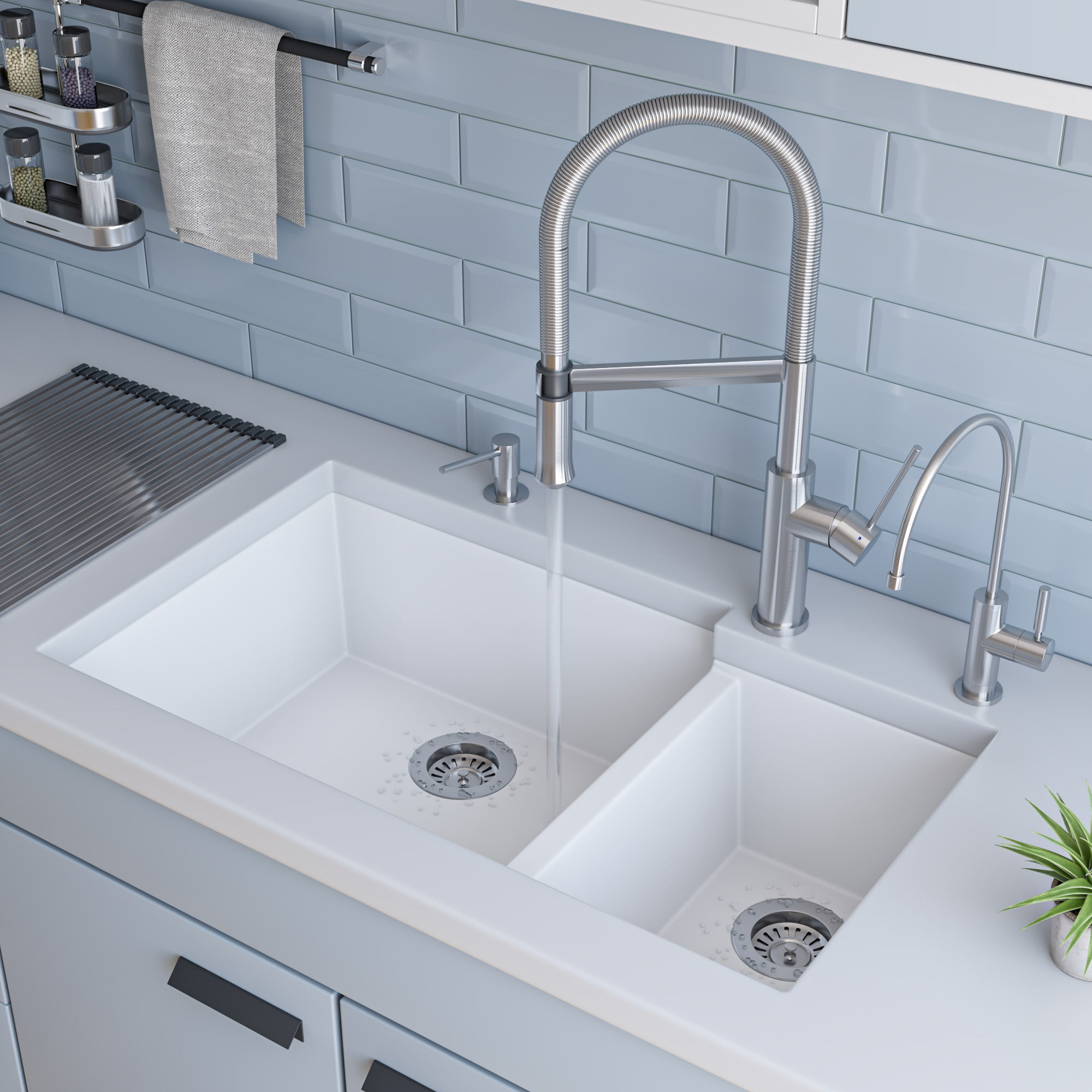Picture of ALFI Brand AB3319UM-W 34 in. Double Bowl Undermount Granite Composite Kitchen Sink - White