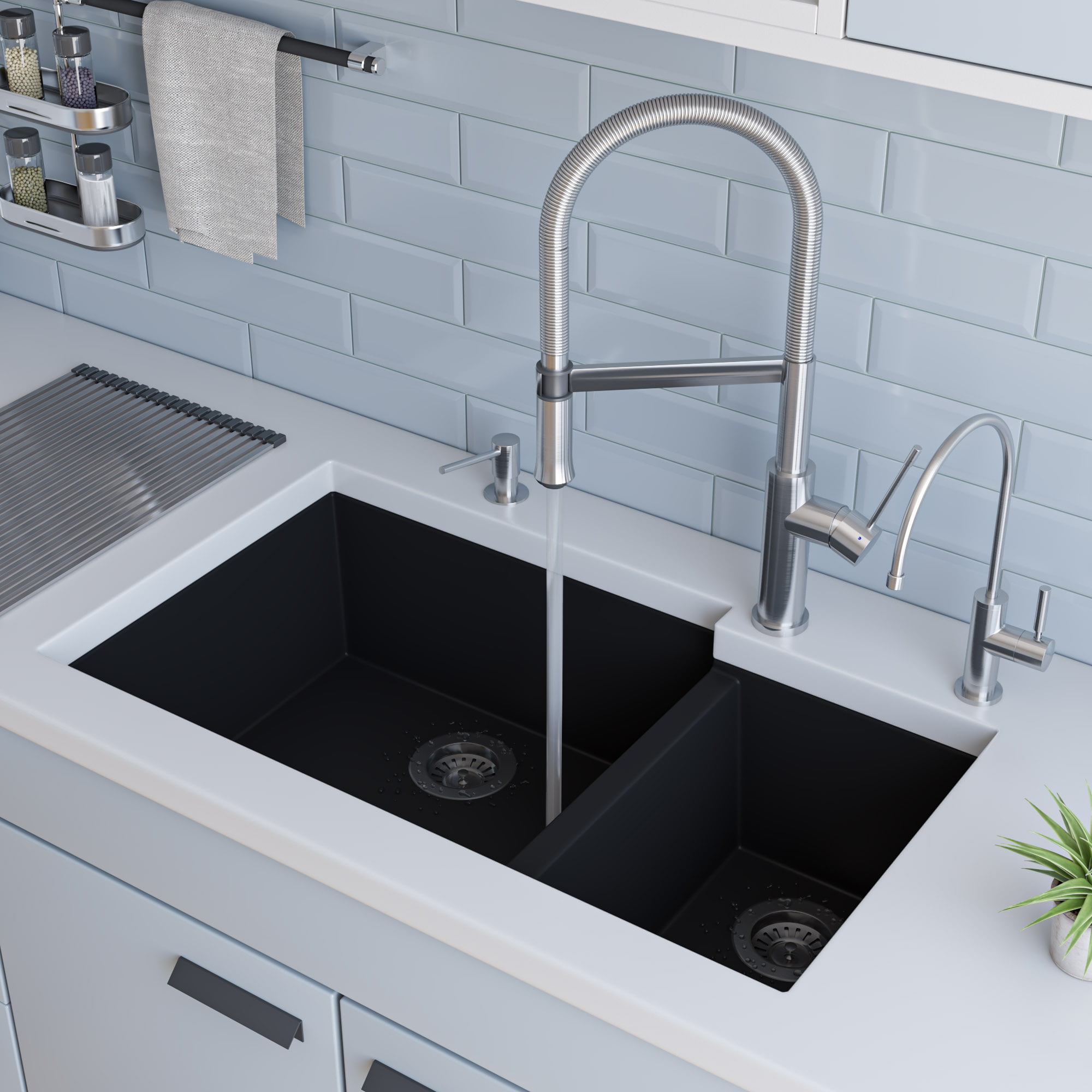 Picture of ALFI Brand AB3319UM-BLA 34 in. Double Bowl Undermount Granite Composite Kitchen Sink - Black