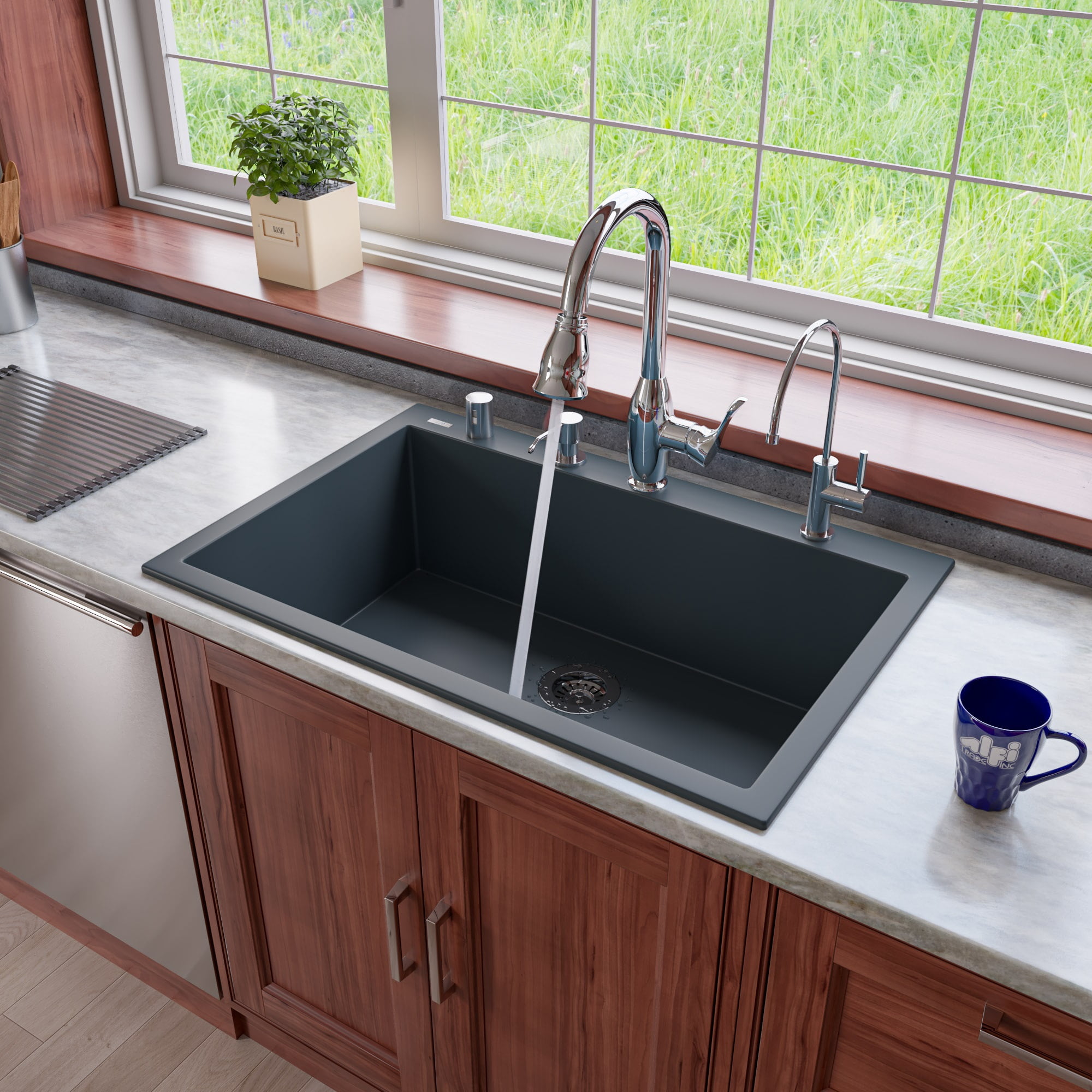 Picture of Alfi Brand AB3322DI-T Titanium 33 in. Single Bowl Drop In Granite Composite Kitchen Sink