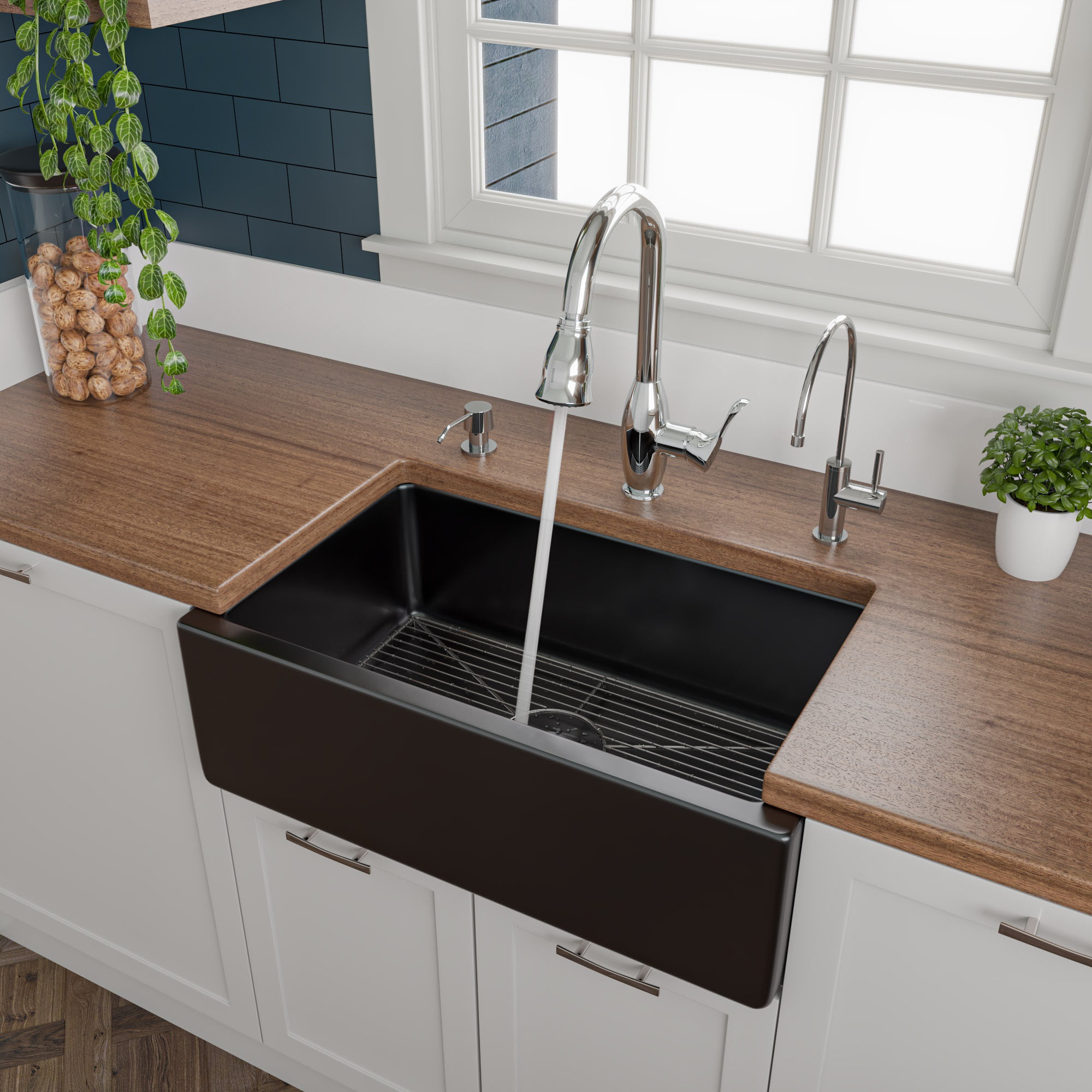 Picture of Alfi Brand AB3018HS-BG 30 in. Black Gloss Reversible Smooth & Fluted Single Bowl Fireclay Farm Sink