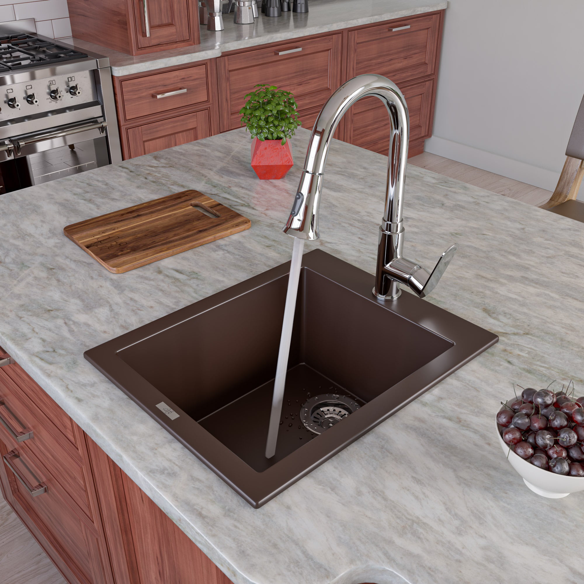 Picture of Alfi Brand AB1720DI-C Drop-In Granite Composite 16.13 in. 1-Hole Single Bowl Kitchen Sink in Chocolate