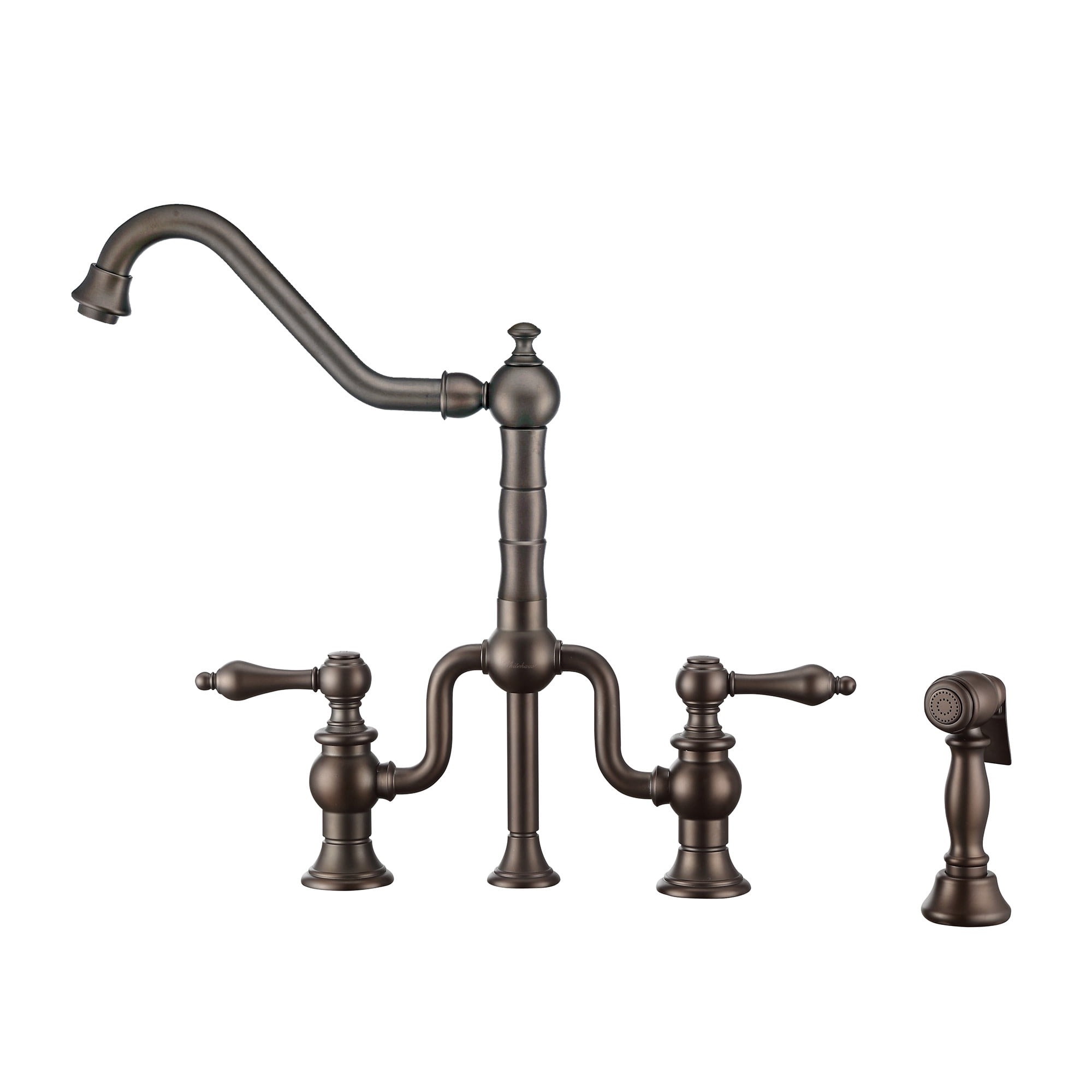 WHTTSLV3-9771-NT-ORB Twisthaus Plus Bridge Faucet with a Long Traditional Swivel Spout & Lever Handles - Oil Rubbed Bronze -  Whitehaus Collection