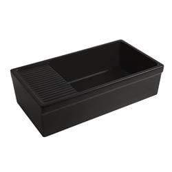 Picture of Whitehaus Collection WHQD540-M-BLACK Farmhaus Fireclay Quatro Alcove Large Reversible Fireclay Sink with Integral Drain Board - Matte Black