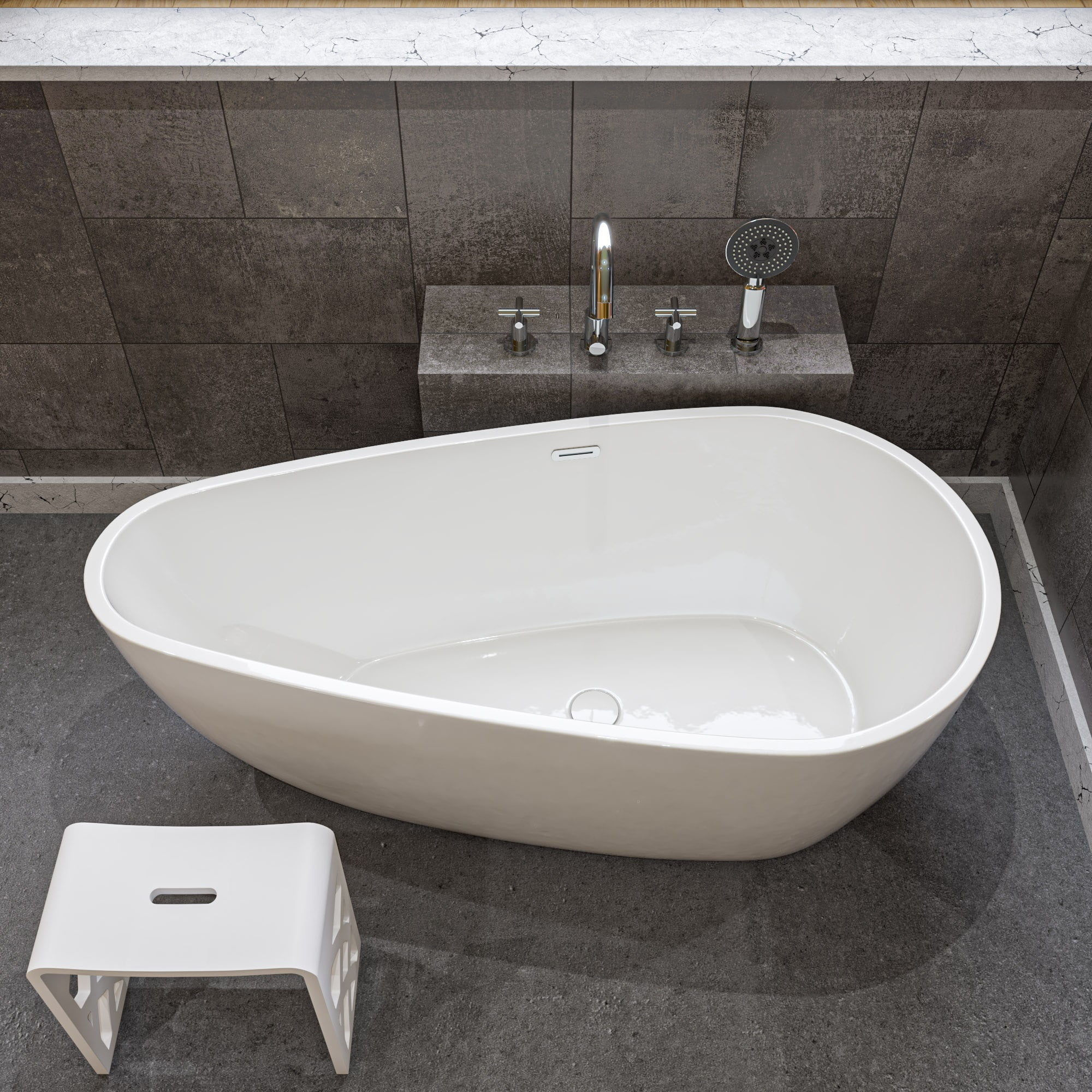 Picture of Alfi Brand AB8861 59 in. Oval Acrylic Free Standing Soaking Bathtub - White
