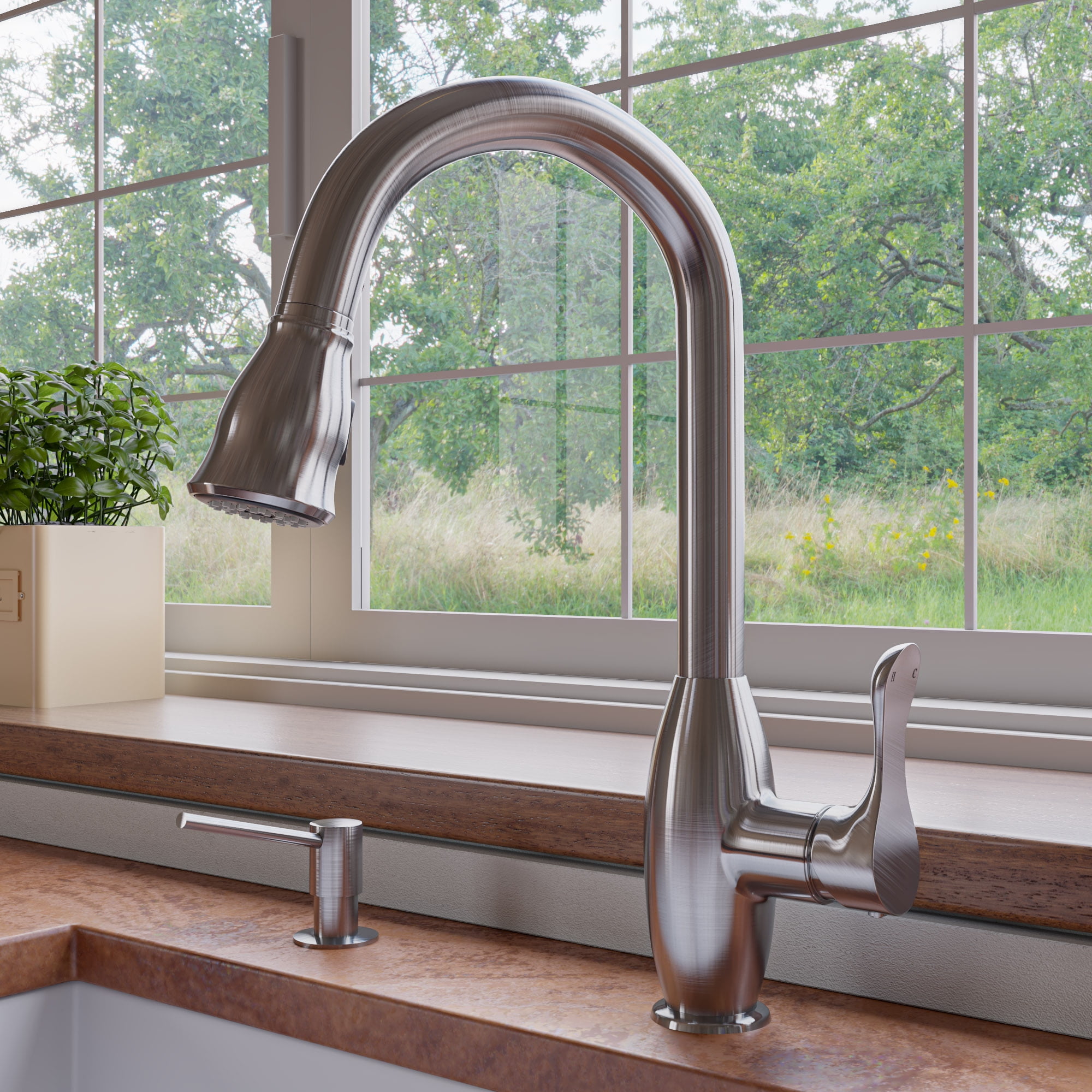 Picture of ALFI ABKF3783-BN Traditional Gooseneck Pull Down Kitchen Faucet, Brushed Nickel