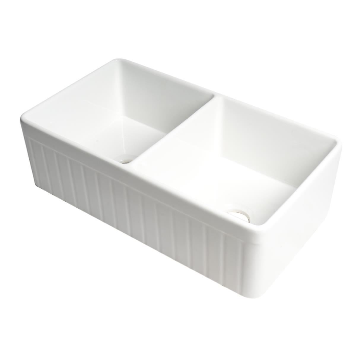 Picture of ALFI ABF3318D-W 33 x 18 in. Smooth Apron Double Bowl Fireclay Farm Sink&#44; White