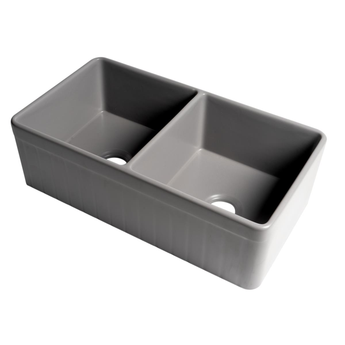 Picture of ALFI ABF3318D-GM 33 x 18 in. Smooth Apron Double Bowl Fireclay Farm Sink, Gray Matte