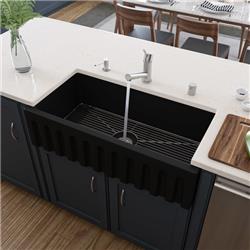 Picture of ALFI Brand AB3618HS-BM Reversible Smooth Fluted Single Bowl Farm Sink&#44; Matte Black - Fireclay