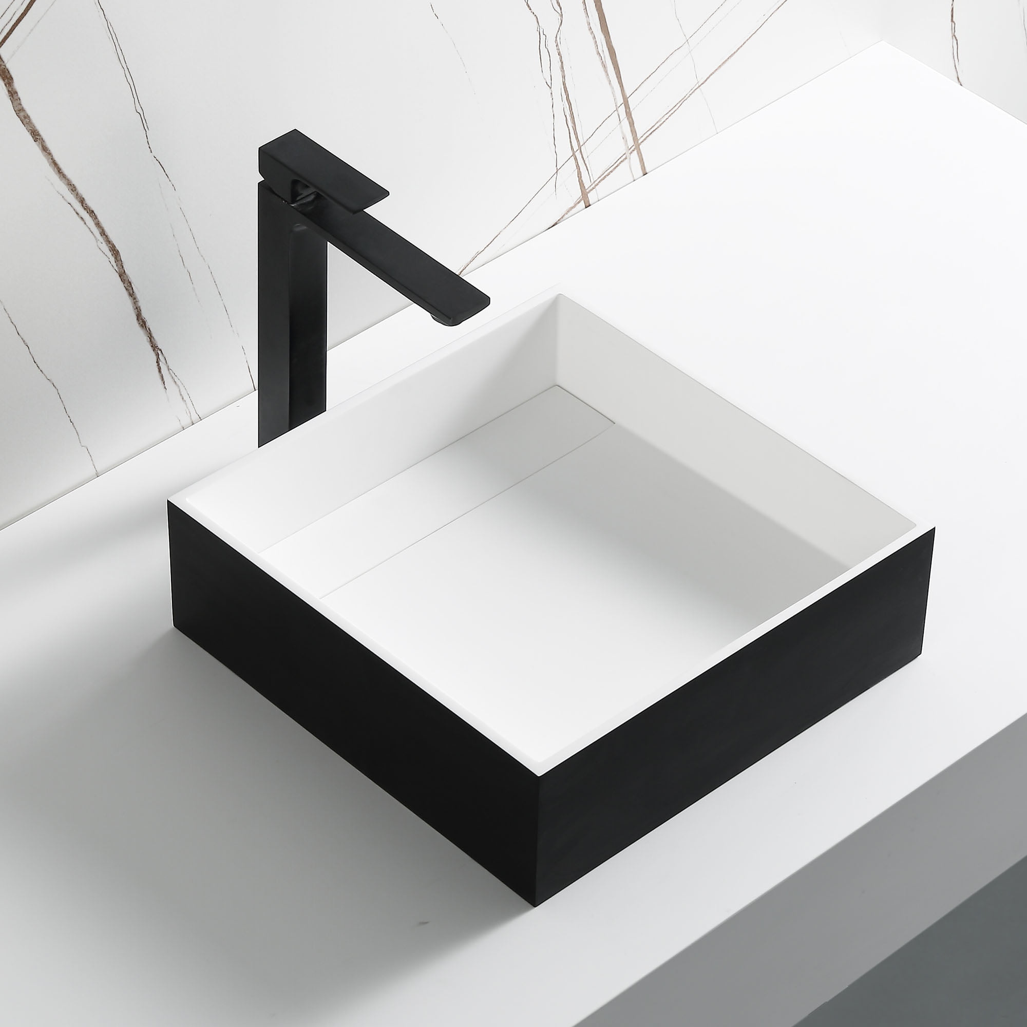 Picture of ALFI Brand ABRS14SBM 14 in. Square Solid Surface Resin Sink, Matte Black