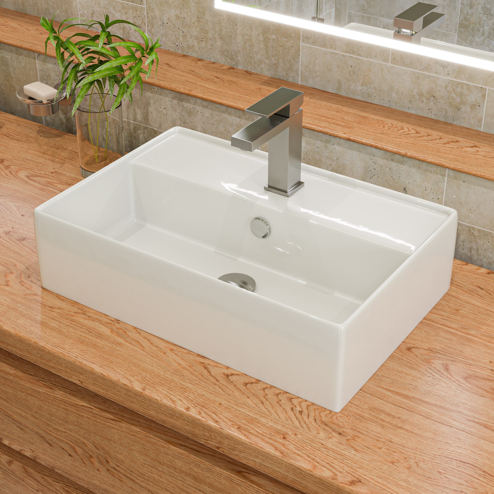 Picture of ALFI Brand ABC901-W 24 in. Modern Rectangular Above Mount Ceramic Sink with Faucet Hole, White
