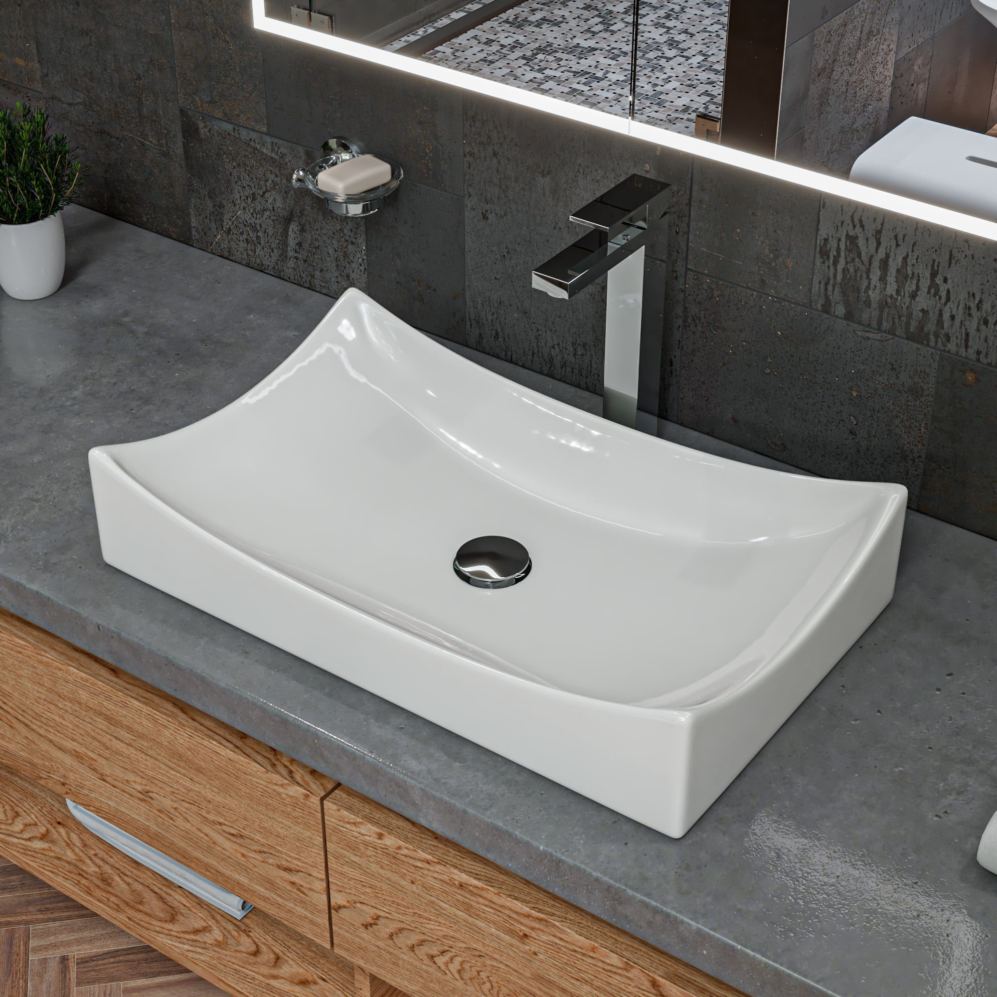 Picture of ALFI Brand ABC904 26 in. Fancy Rectangular Above Mount Ceramic Sink, White