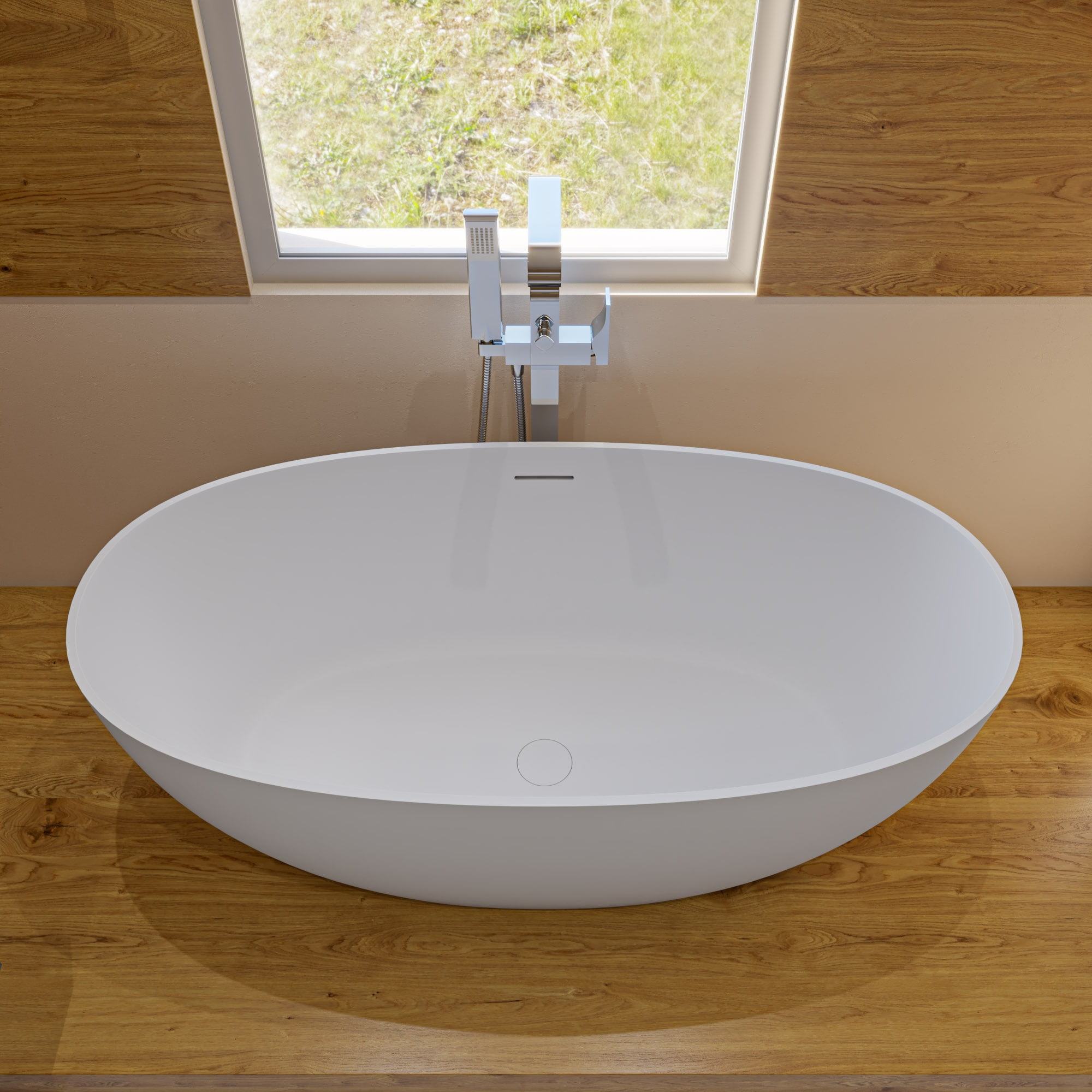 Picture of ALFI AB9975 59 in. White Oval Solid Surface Resin Soaking Bathtub