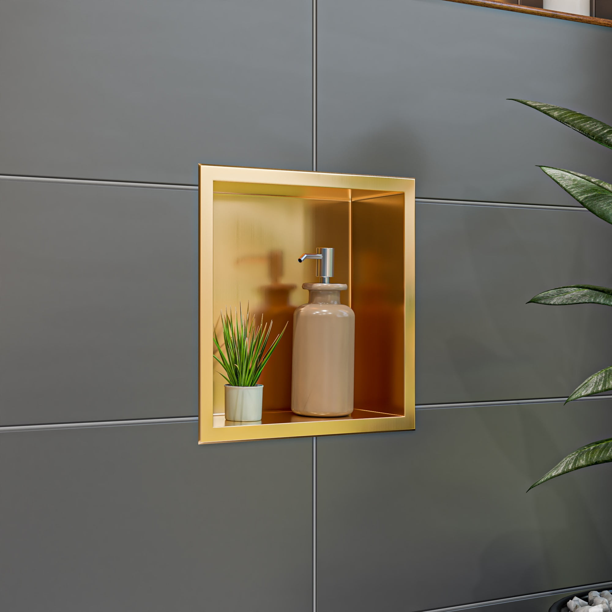 Picture of ALFI Brand ABNP1212-BG 12 x 12 in. Brushed Gold PVD Stainless Steel Square Single Shelf Shower Niche