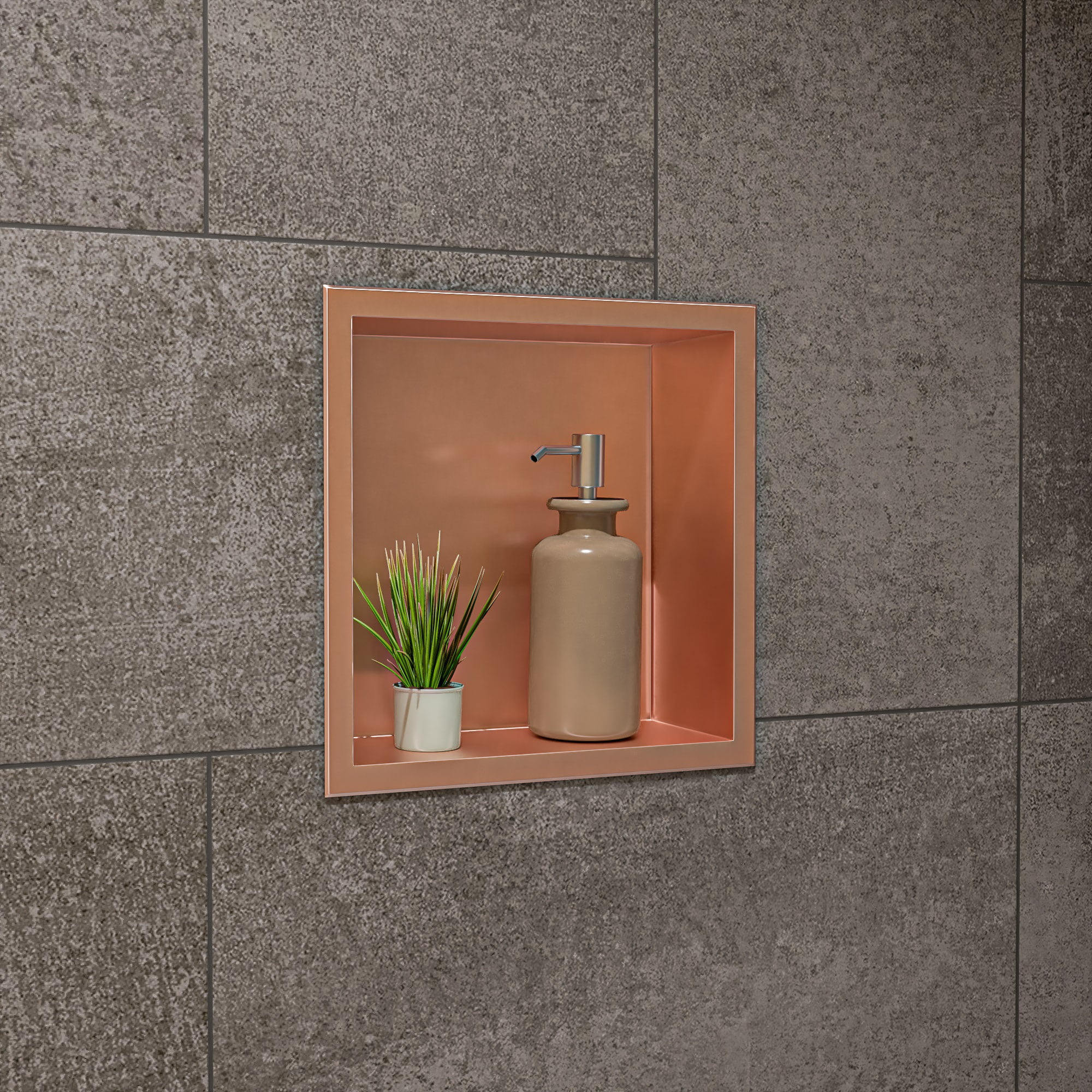 Picture of ALFI Brand ABNP1212-BC 12 x 12 in. Brushed Copper PVD Stainless Steel Square Single Shelf Shower Niche