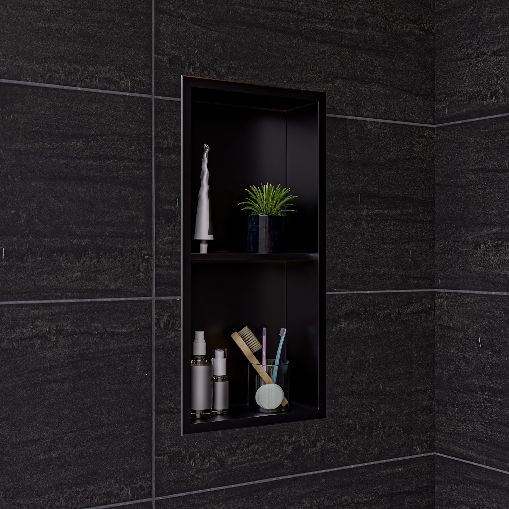 Picture of ALFI Brand ABNP1224-BB 12 x 24 in. Brushed Black PVD Stainless Steel Vertical Double Shelf Shower Niche
