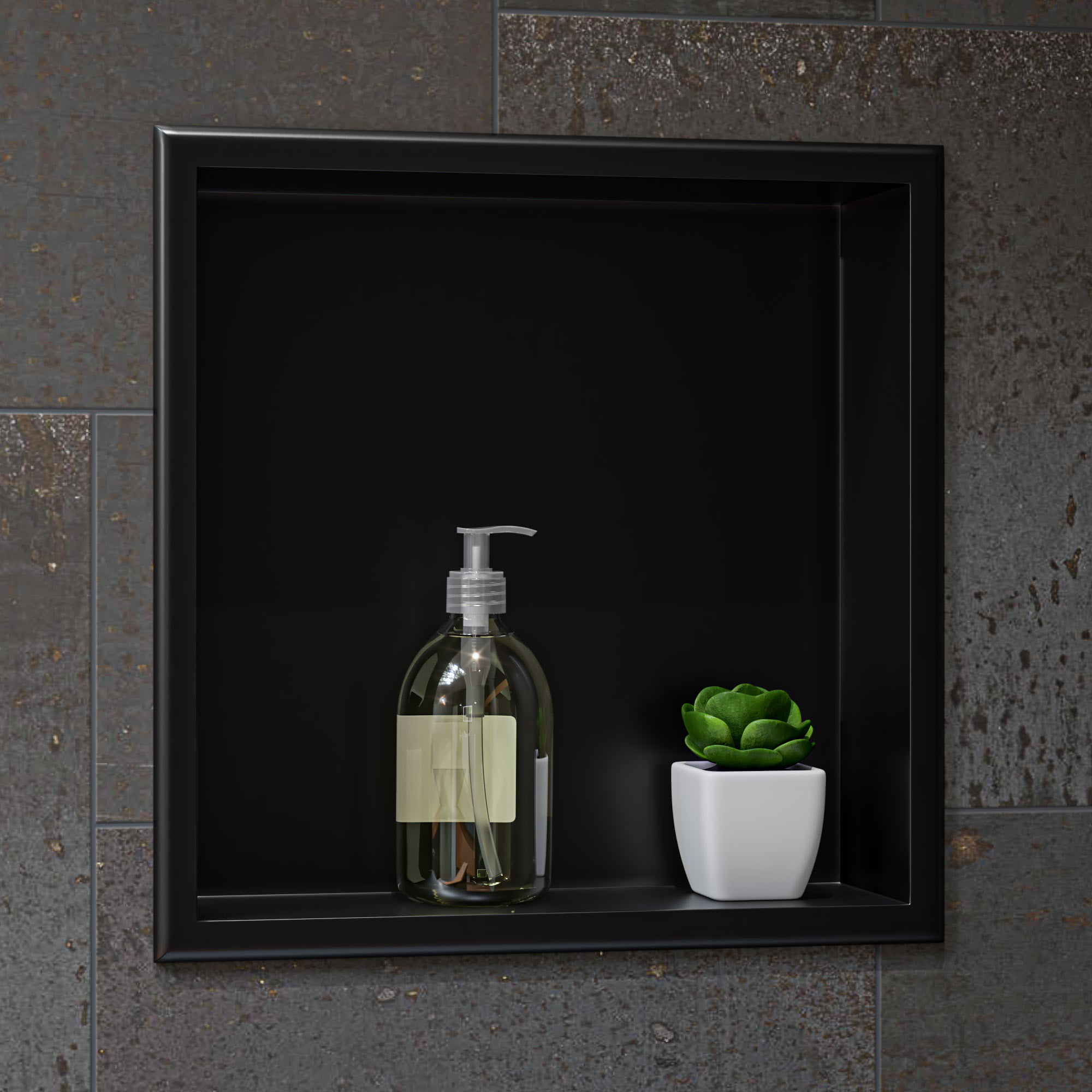 Picture of ALFI Brand ABNP1616-BB 16 x 16 in. Brushed Black PVD Steel Square Single Shelf Shower Niche