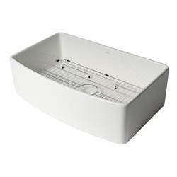 ABFC3320S-W 33 x 20 in. Smooth Curved Apron Single Bowl Fireclay Farm Sink with Grid, White -  ALFI brand