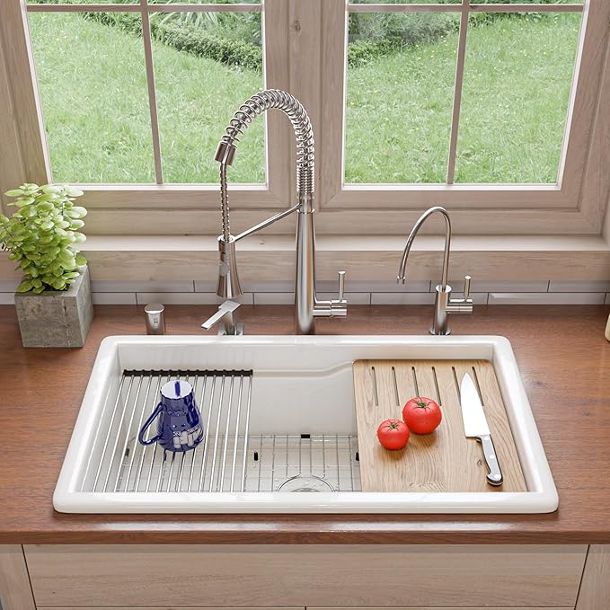 Picture of Alfi Brand ABFS3219SUD-W 32 x 19 in. Workstation Step Rim Single Bowl Fireclay Undermount - Drop In Kitchen Sink - White