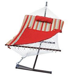 11 ft. Cotton Rope Hammock, Stand - Pad & Pillow Combination, Red & Multi Color