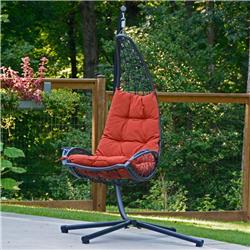 7175RD Cushioned Rattan Wicker Hanging Chair with Stand, Red