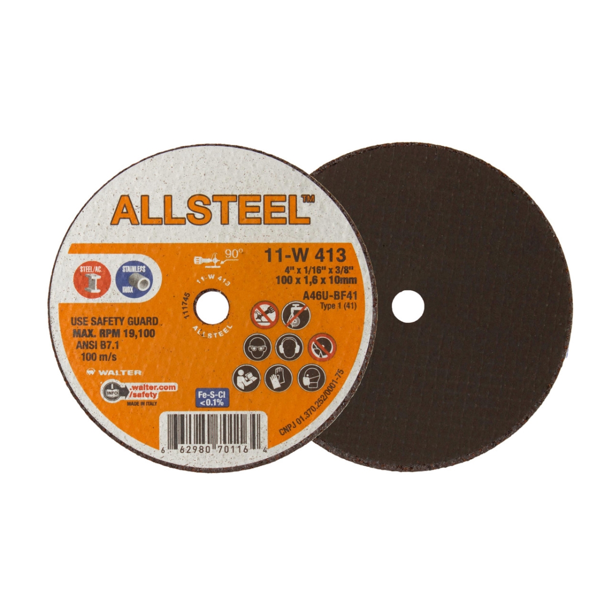 11W413 4 x 0.062 x 0.375 in. T1 Cut-Off Wheel