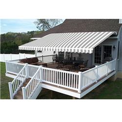 AW12X10GREYWHT 12 X 10 Feet Retractable Home Patio Canopy Awning  Grey and White Stripes