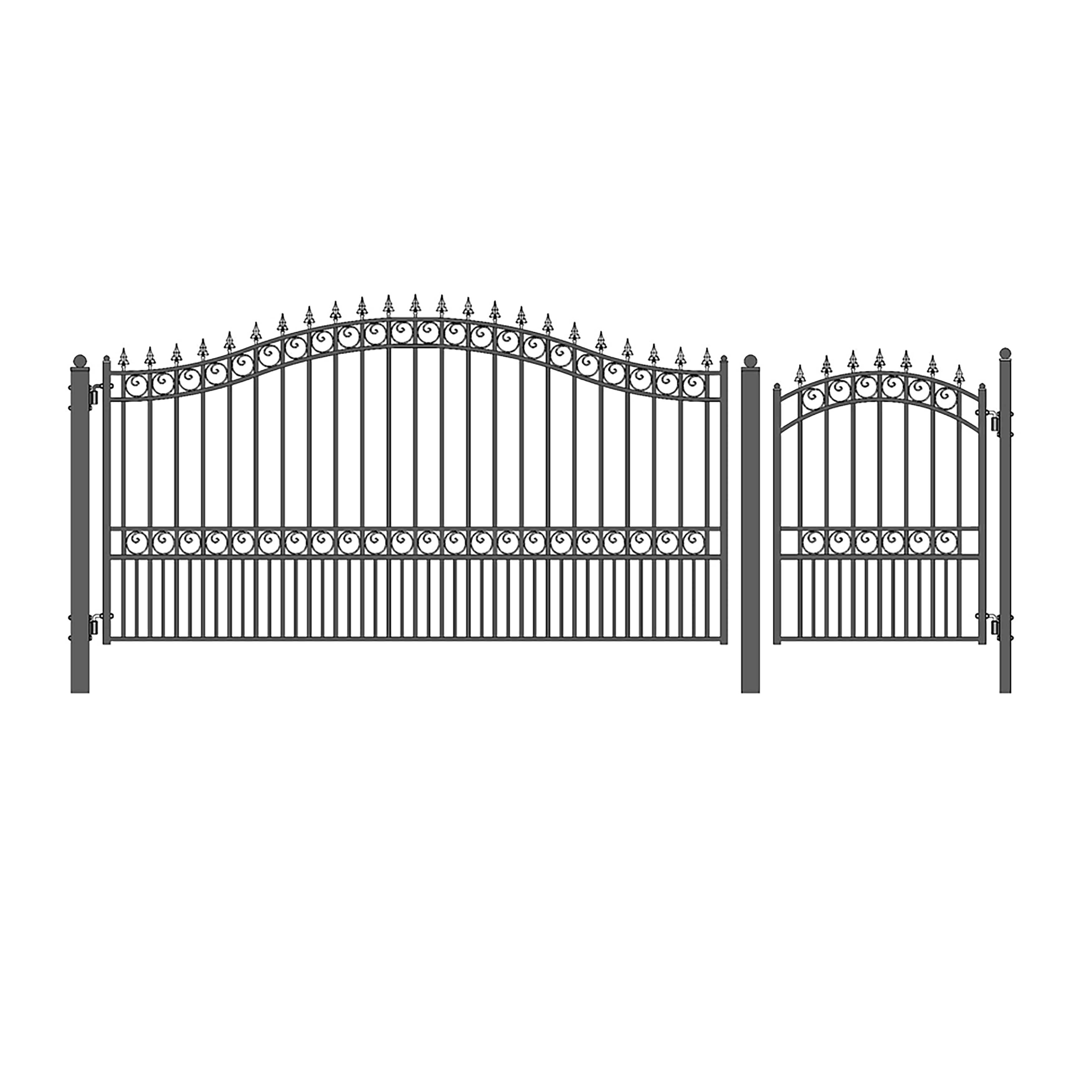 14 ft. London Style Steel Swing Single Driveway with Pedestrian Gate - Black