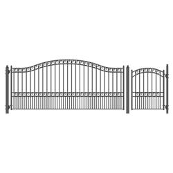 14 ft. Paris Style Steel Swing Single Driveway with Pedestrian Gate - Black