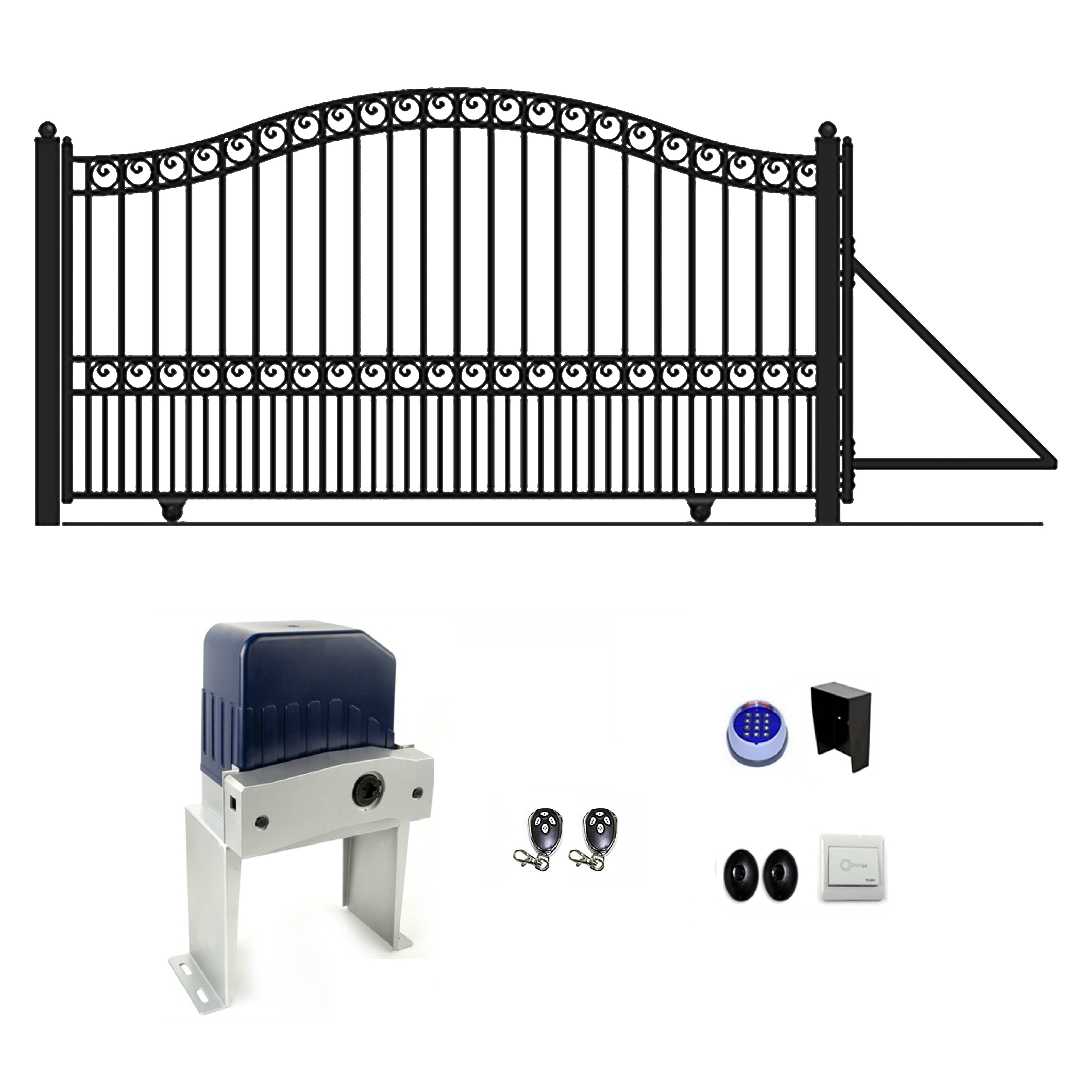 12 ft. Paris Style Iron Single Slide Driveway Gate with AC1500 Operator