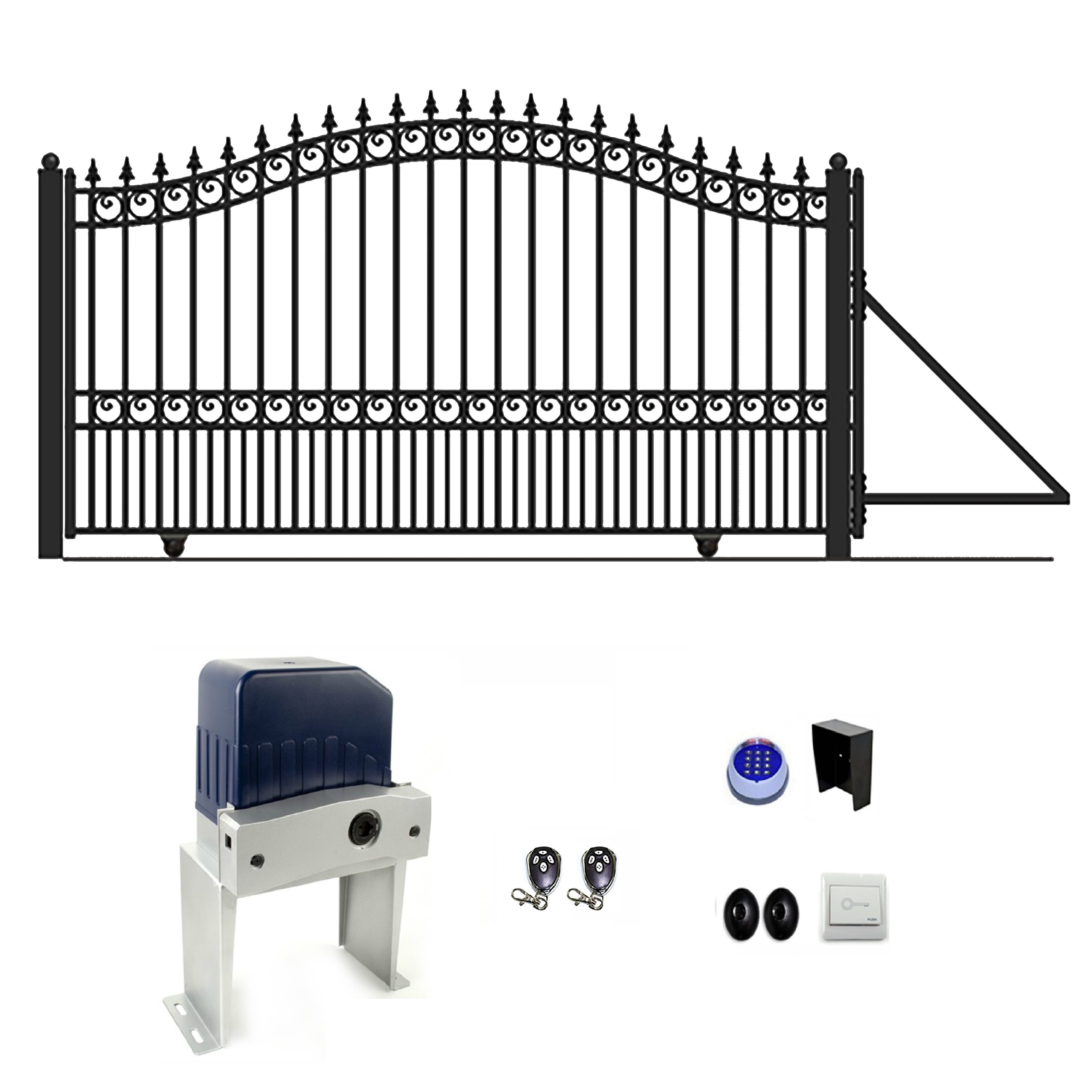 14 ft. London Style Iron Single Slide Driveway Gate with AC1500 Operator