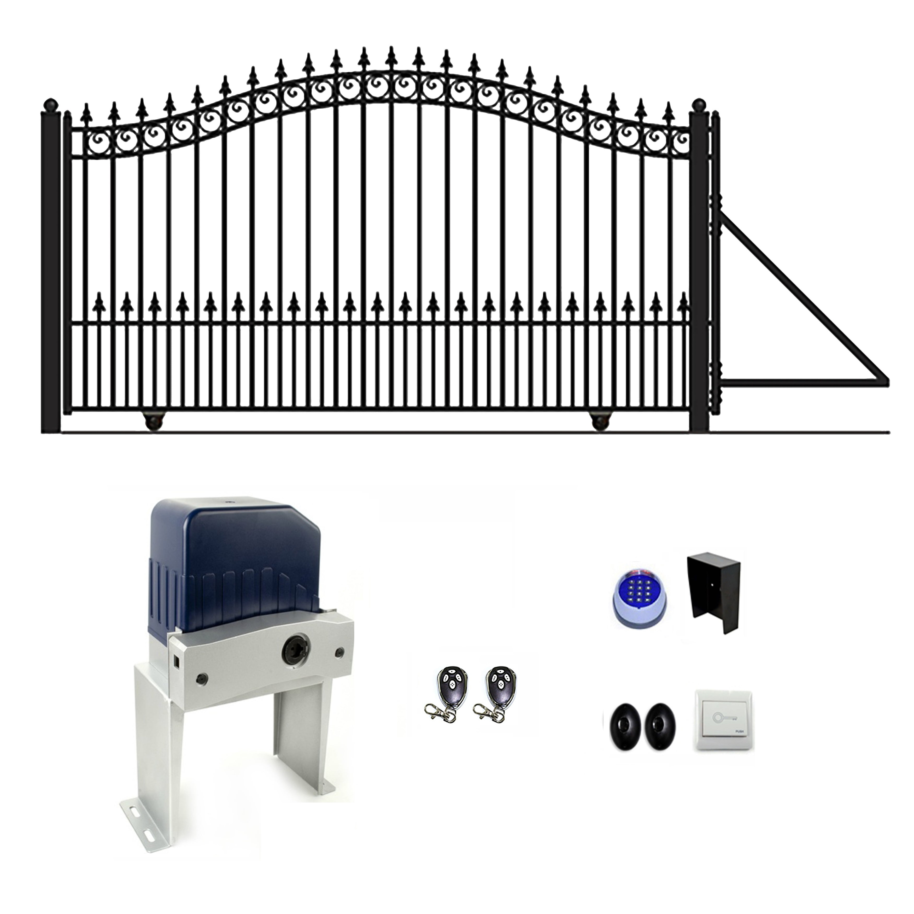 16 ft. Prague Style Iron Single Slide Driveway Gate with AC1500 Operator