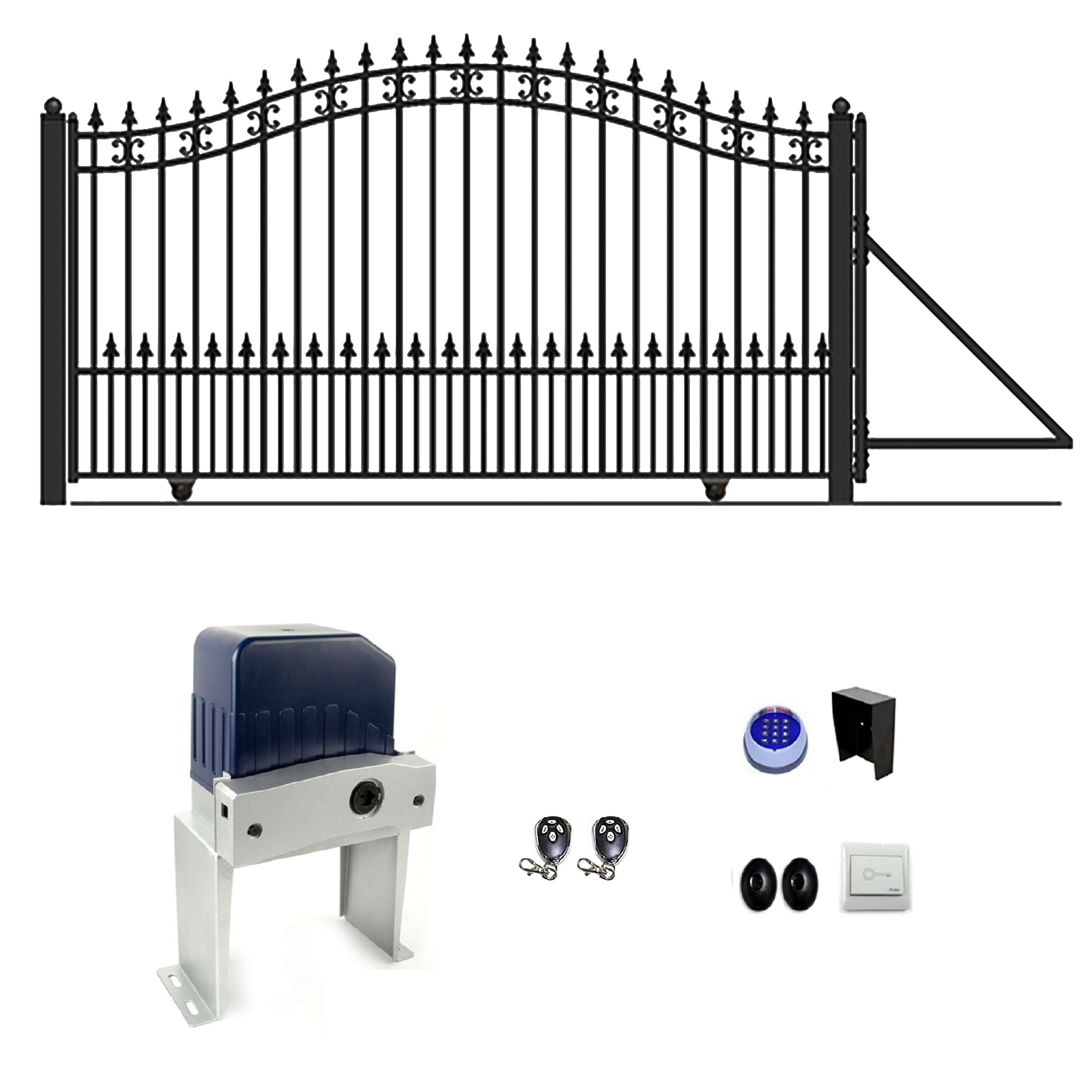 DG16STPSSLAC1500 St Louis Style Single Sliding Steel Driveway Gate 16' with Gate Opener