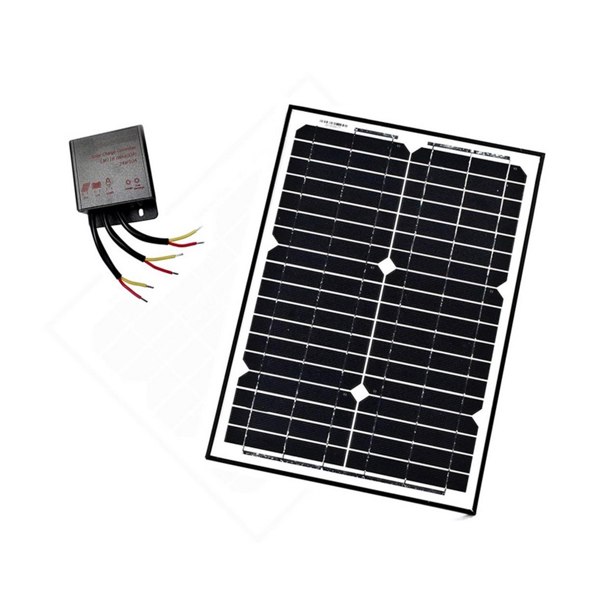 Picture of Aleko SP20W24VLM118-UNB 24V 20W Monocrystalline Solar Panel LM118 Charging Controller Kit