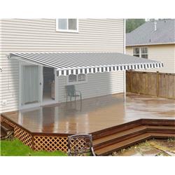 Motorized 12 X 10 Feet Retractable Home Patio Canopy Awning  Grey and White Striped