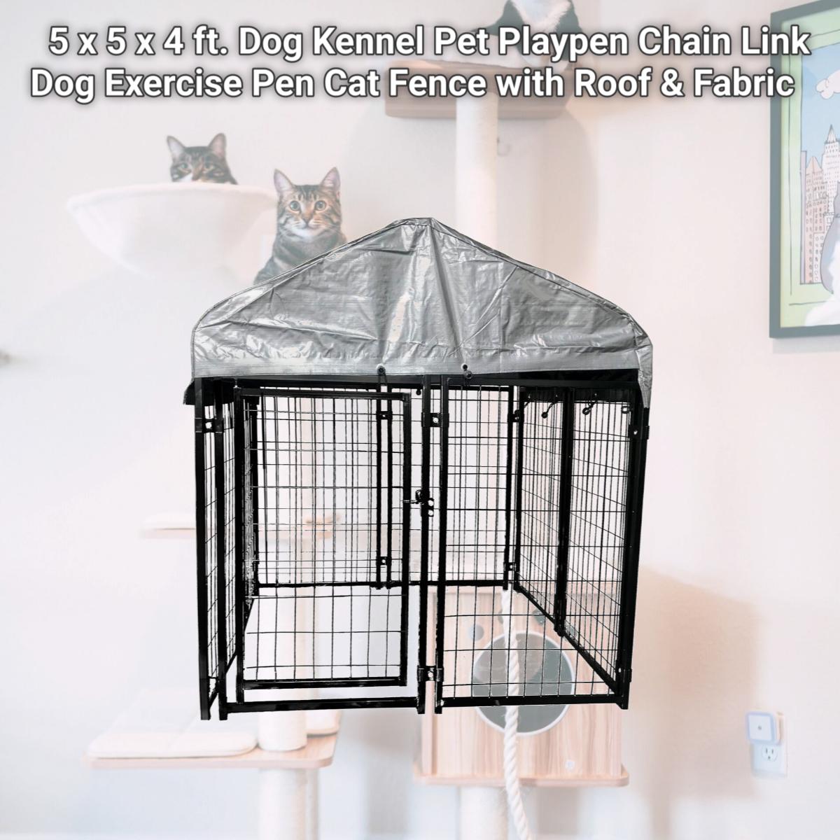 Picture of ALEKO DK5X5X4RF-UNB 5 x 5 x 4 ft. Dog Kennel Pet Playpen Chain Link Dog Exercise Pen Cat Fence with Roof & Fabric