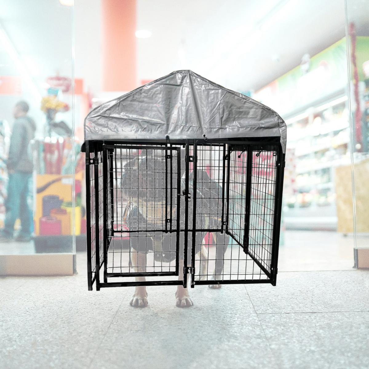 Picture of ALEKO DK5X5X4RF-UNB 5 x 5 x 4 ft. Dog Kennel Pet Playpen Chain Link Dog Exercise Pen Cat Fence with Roof & Fabric
