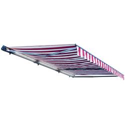 Picture of Aleko AWCL10X8MSRD19-UNB Motorized LED 10 x 8 ft. Half Cassette Retractable Awning&#44; Multi-Stripe Red