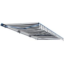 Motorized LED 12 x 10 ft. Half Cassette Retractable Awning, Grey & White Stripes