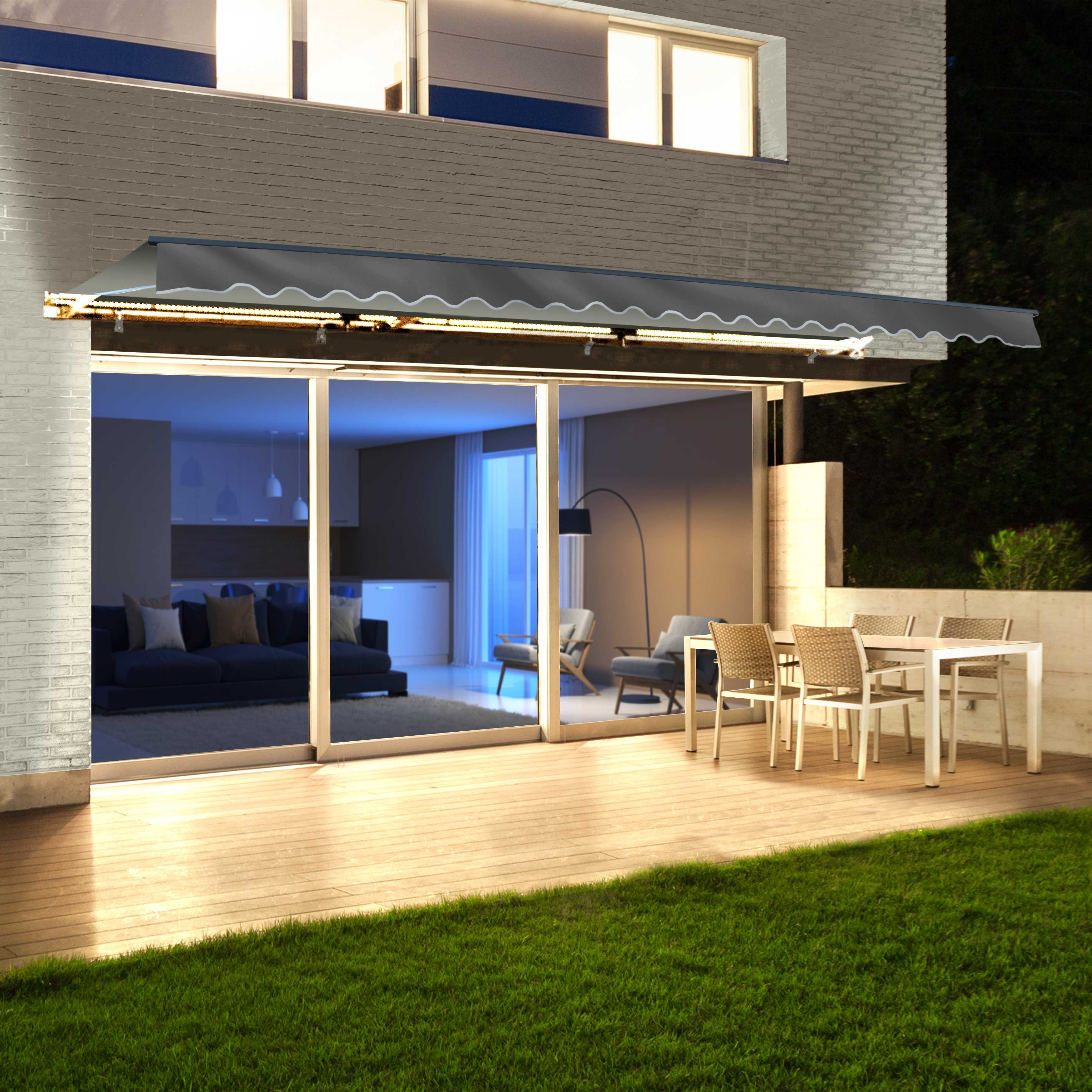 Motorized LED 20 x 10 ft. Half Cassette Retractable Awning, Grey
